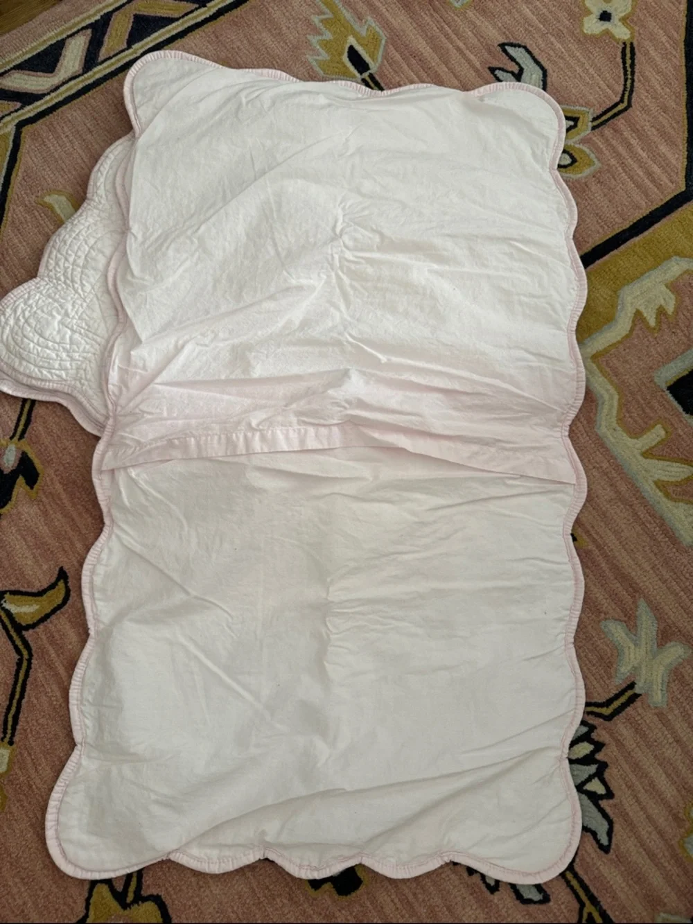 Simply Shabby Pink Quilted  KING Scalloped Edges 2 Shams